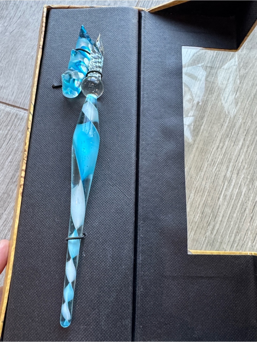 Venetian glass Decorative Handblown Blue Glass Calligraphy Pen with pen rest